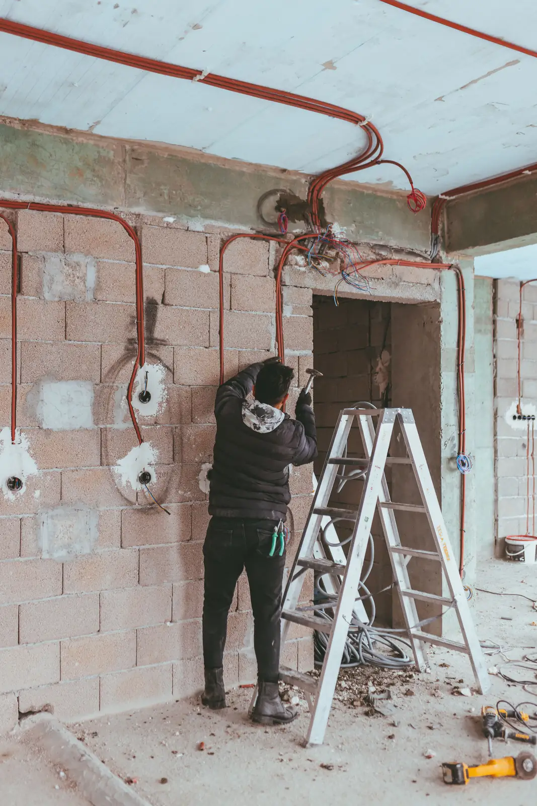 First-fix conduit and back boxes on site, for electrical inspection in Detroit